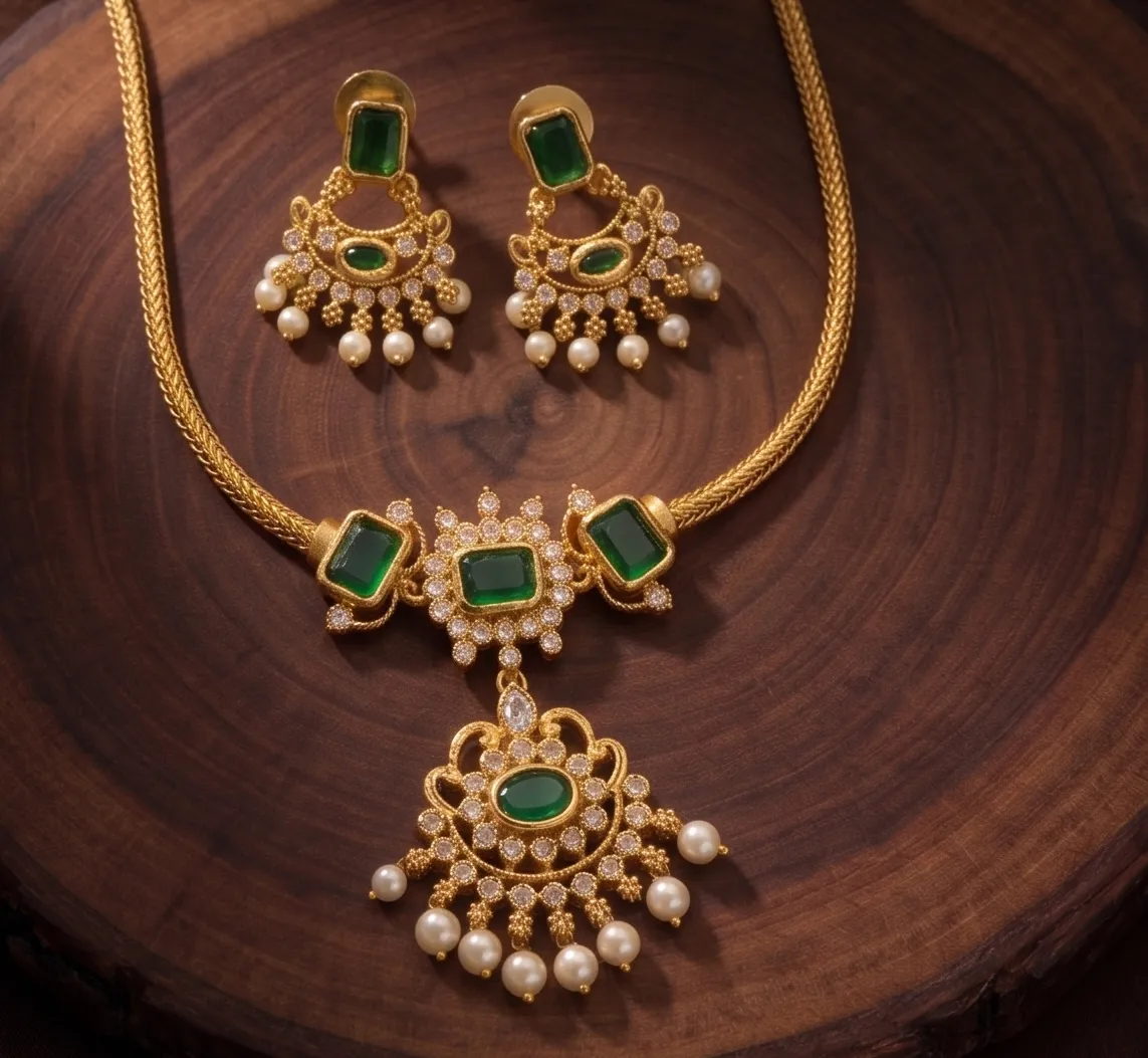 Emerald Elegance Polki Statement Choker Set